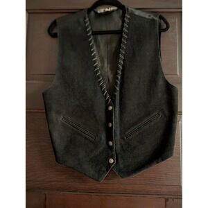 AJ Vintage Black Suede Leather Vest Whipstitch Western Biker Cinch Back Large